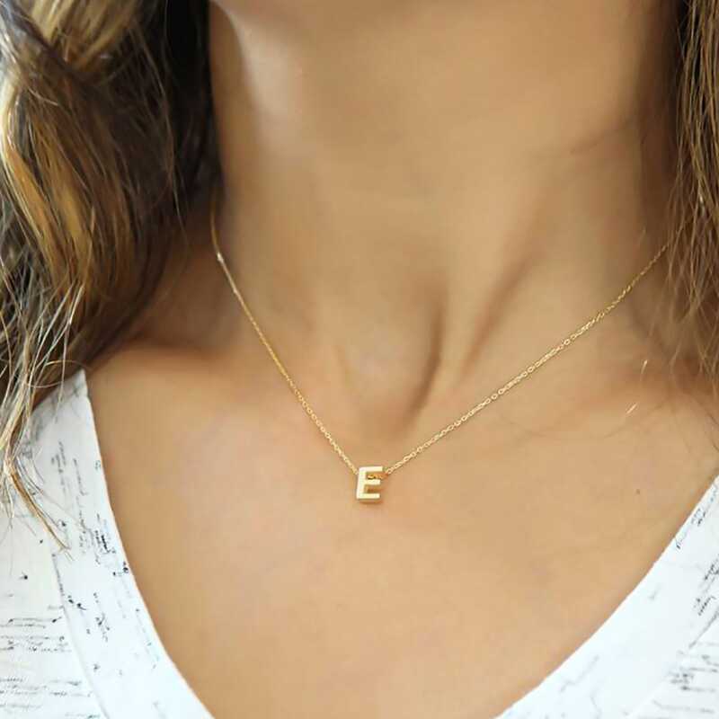 Silver Gold 3D Letter E Women’s Necklace