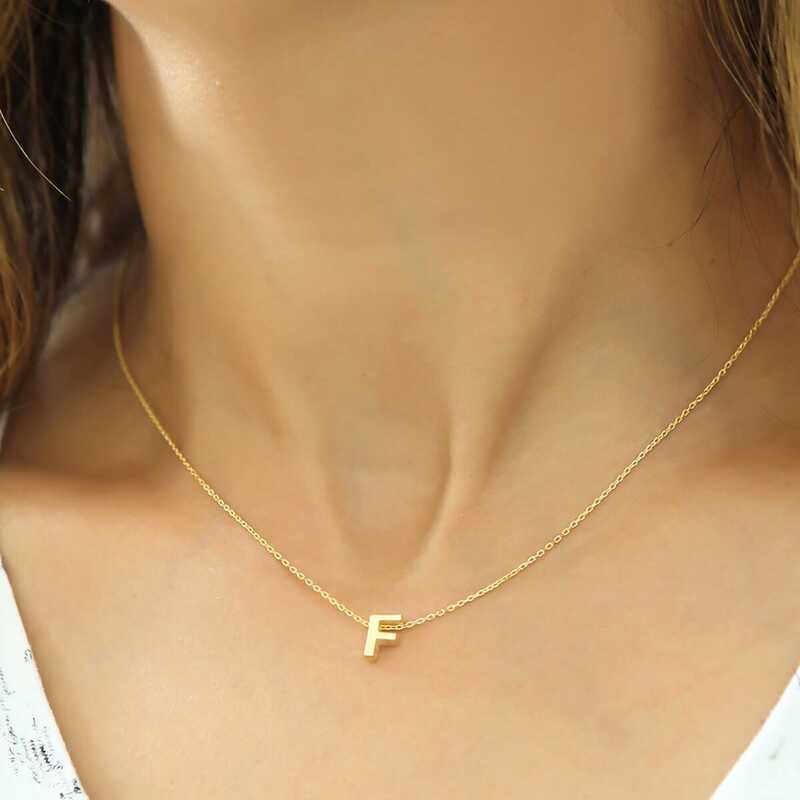 Silver Gold 3D Letter F Women’s Necklace