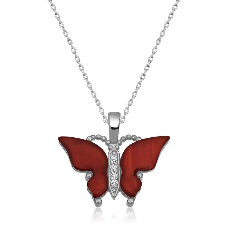 Silver Butterfly Necklace with Red Tiger’s Eye Stone