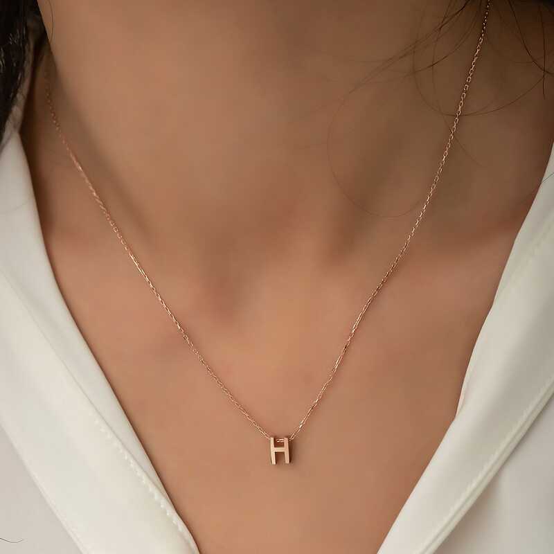 Silver Rose 3D Letter H Women’s Necklace