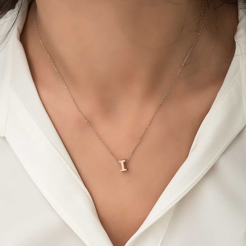 Silver Rose 3D Letter I Women’s Necklace