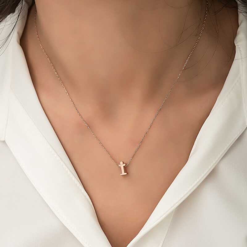 Silver Rose 3D Letter I Women’s Necklace