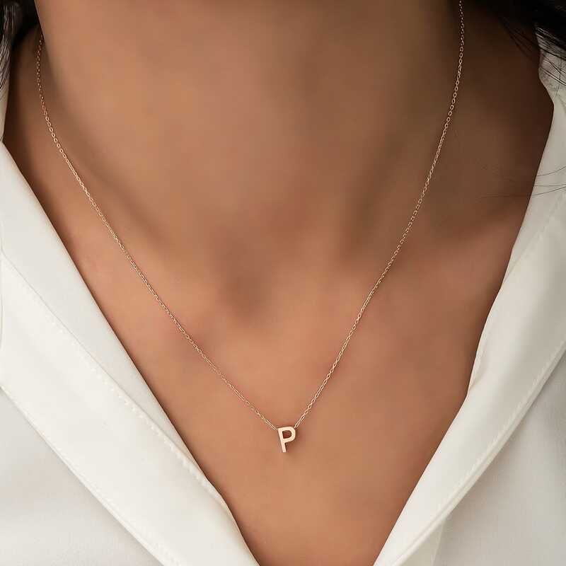 Silver Rose 3D Letter P Women’s Necklace