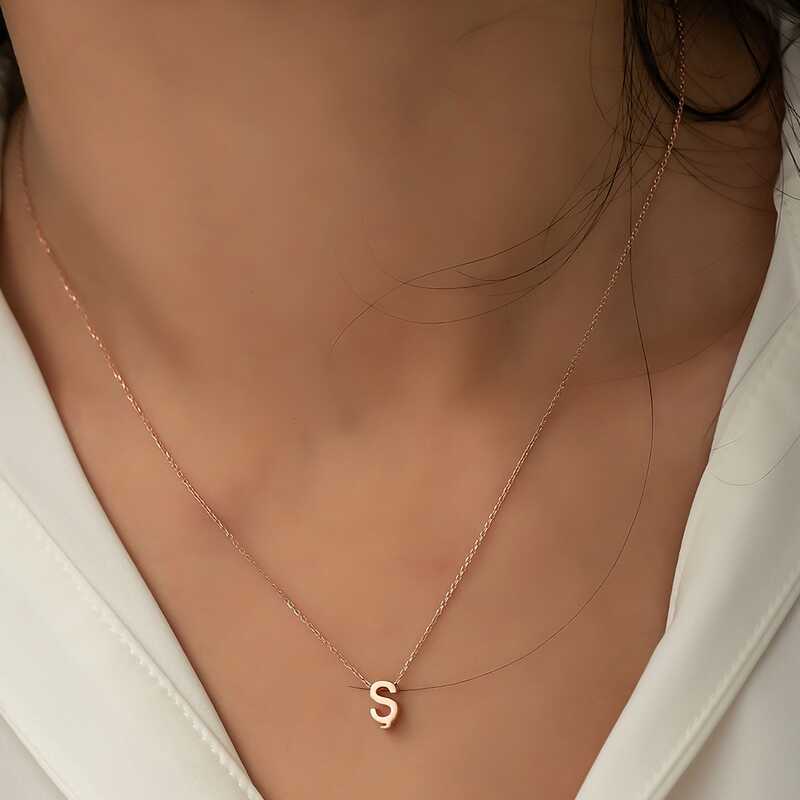 Silver Rose 3D Letter S Women’s Necklace