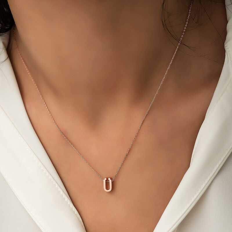 Silver Rose 3D Letter U Women’s Necklace