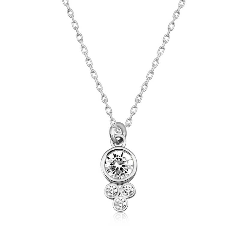Silver Dew Drop Round Solitaire Women’s Necklace