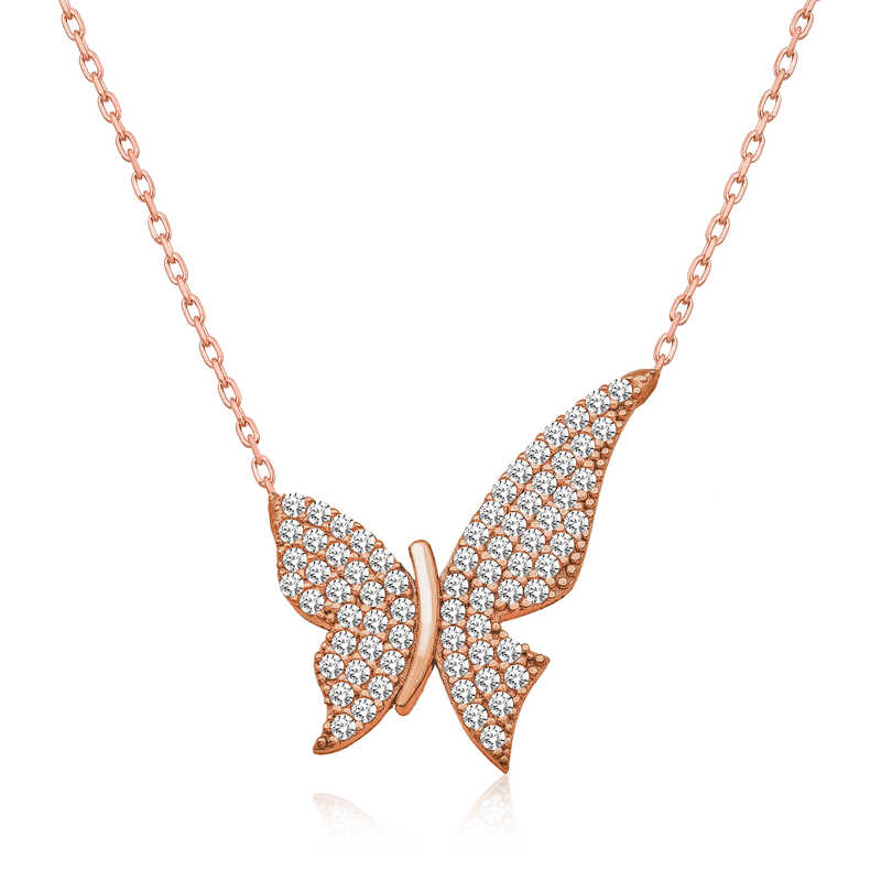 Silver Rose Butterfly Women’s Necklace