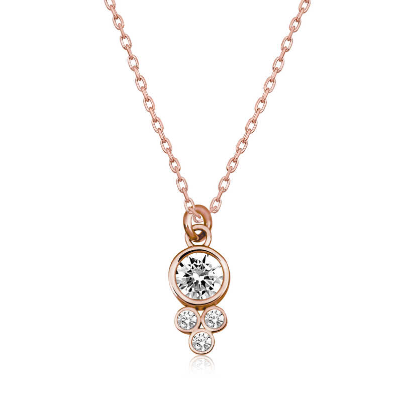 Silver Rose Dew Drop Round Solitaire Women’s Necklace