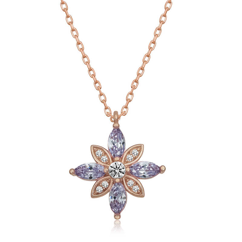 Silver Lilac Stone Hope Flower Necklace