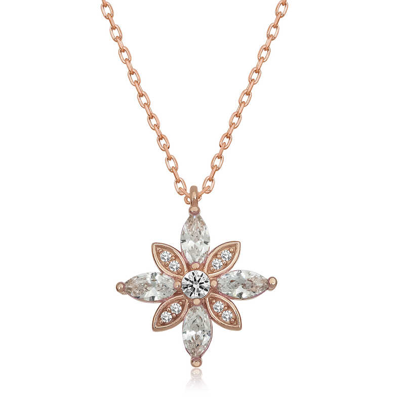 Silver Rose White Hope Flower Necklace