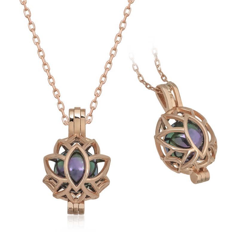 Silver Rose Caged Lotus Women’s Necklace