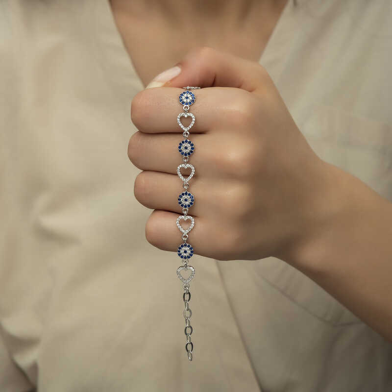 Silver Heart Evil Eye Women’s Bracelet