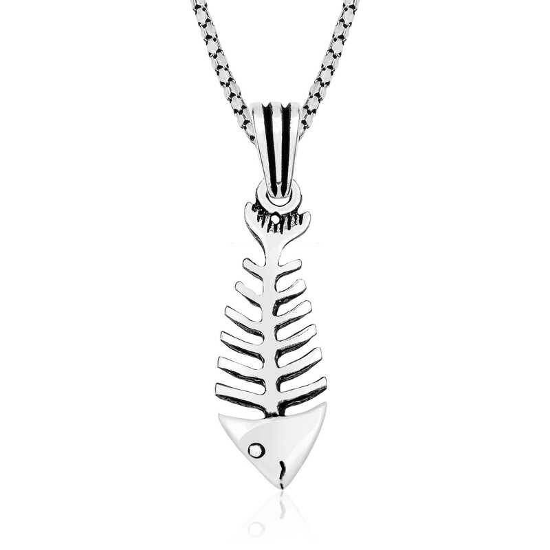 Silver Fish Skeleton Necklace