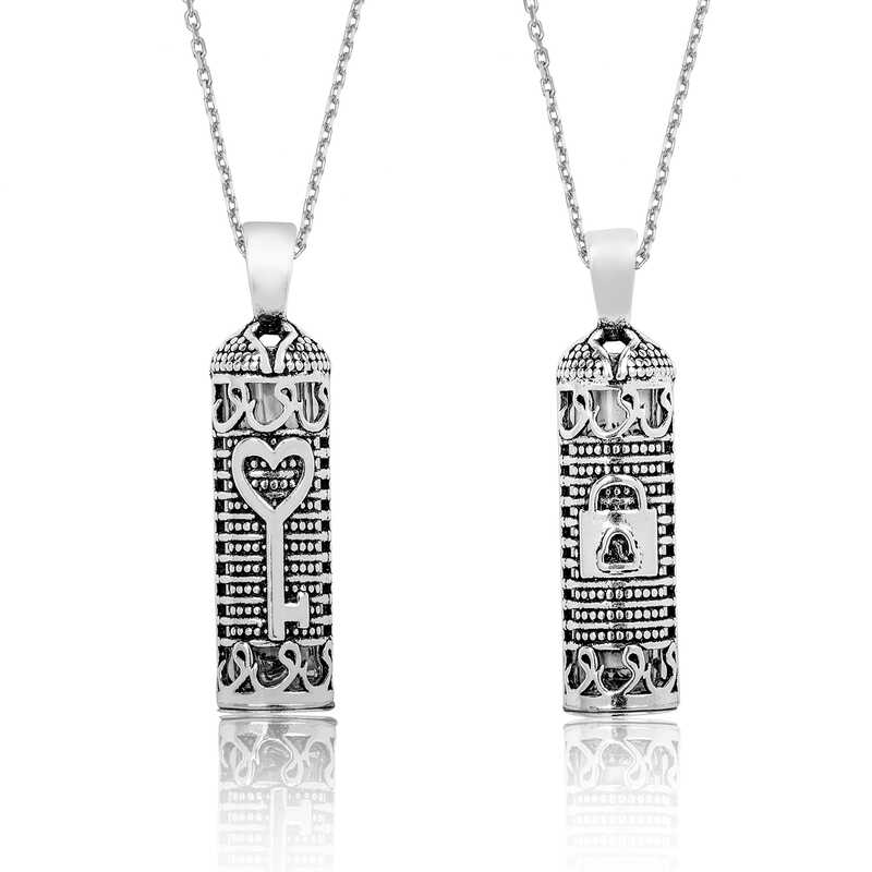 Silver Key Cevşen Prayer Cylinder Necklace