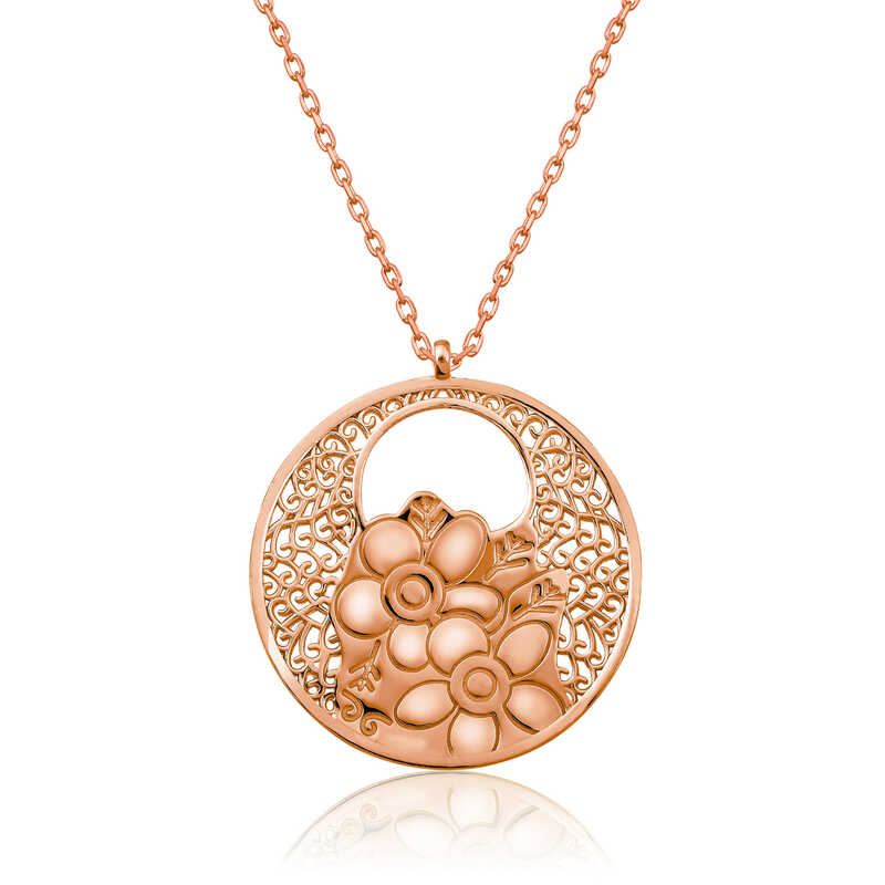 Silver Rose Flower of Life Necklace