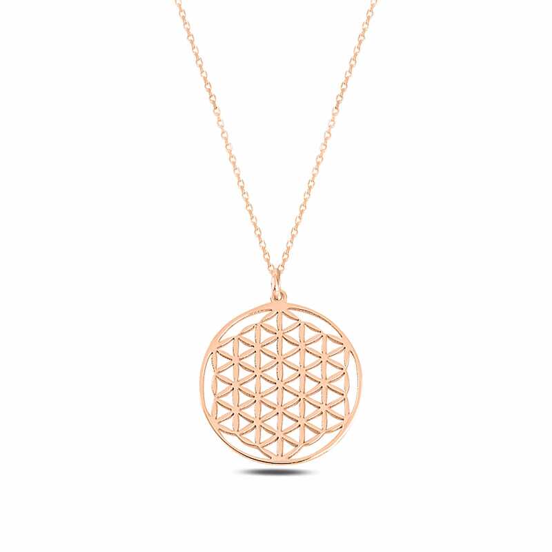 Silver Rose Flower of Life Necklace