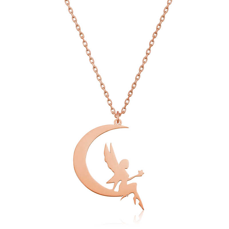 Silver Rose Moon Sitting Water Fairy Women’s Necklace