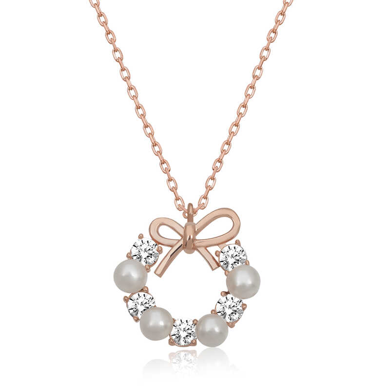 Silver Rose Pearl Ribbon Women’s Necklace