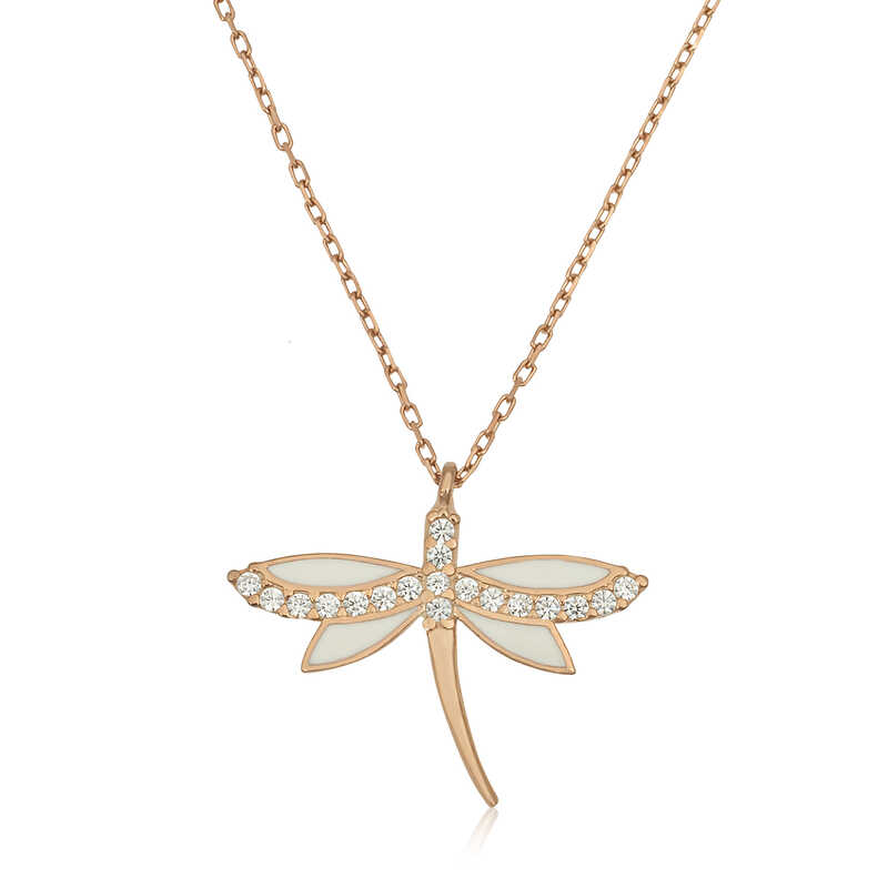 Silver Rose Dragonfly Women’s Necklace