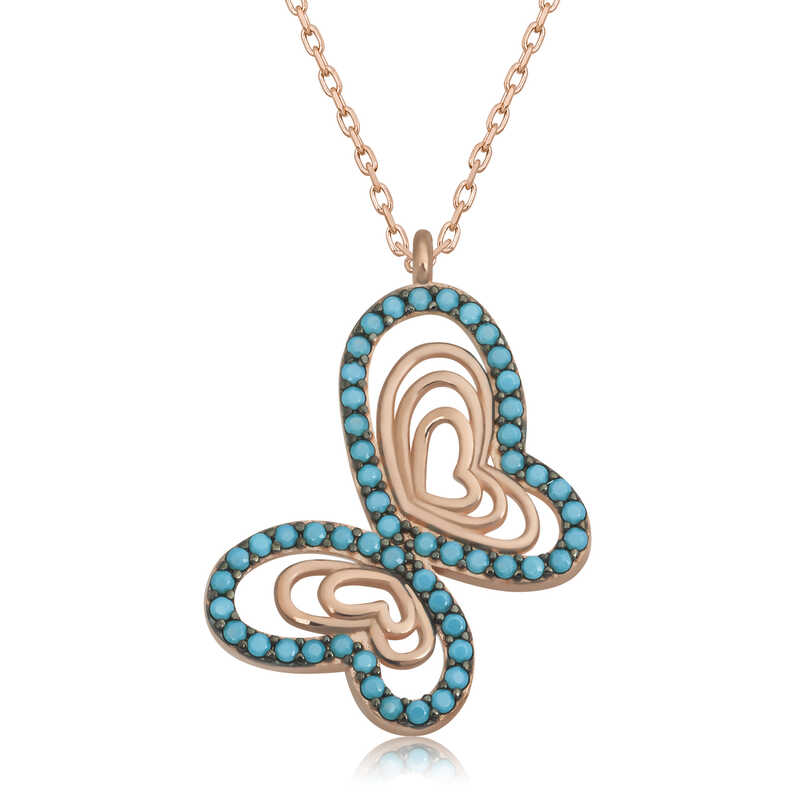 Silver Rose Turquoise Stone Butterfly Women’s Necklace