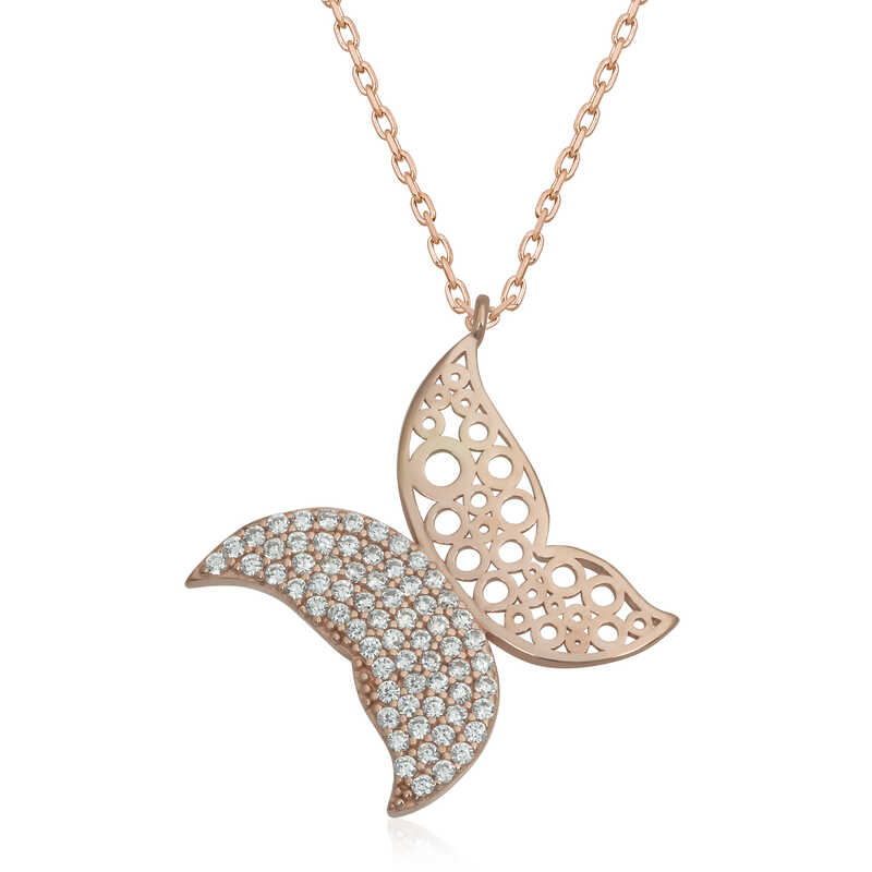 Silver Rose Butterfly Women’s Necklace