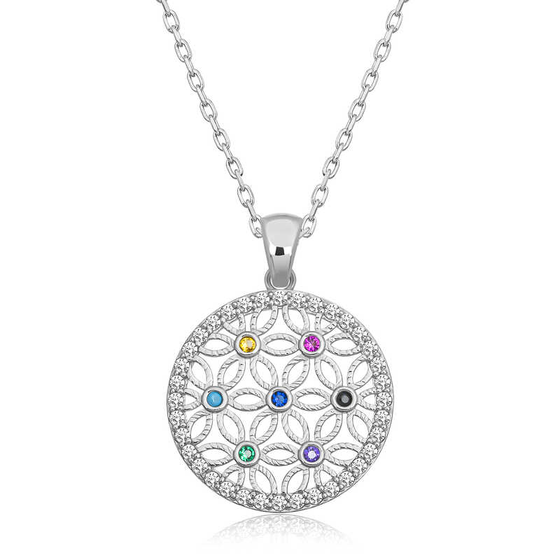 Silver Color Stone Flower of Life Women’s Necklace