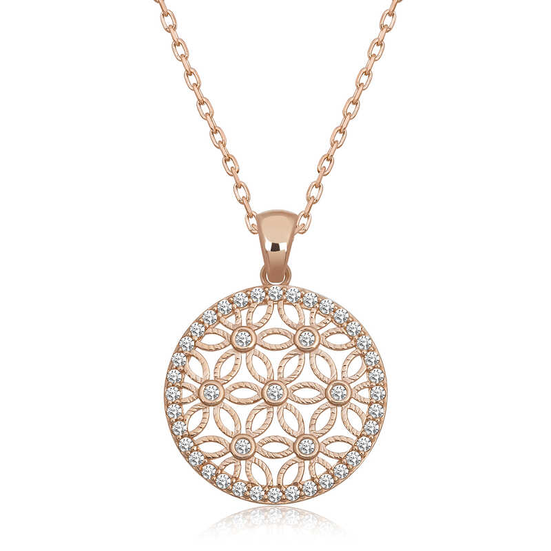 Silver Rose White Stone Flower of Life Women’s Necklace