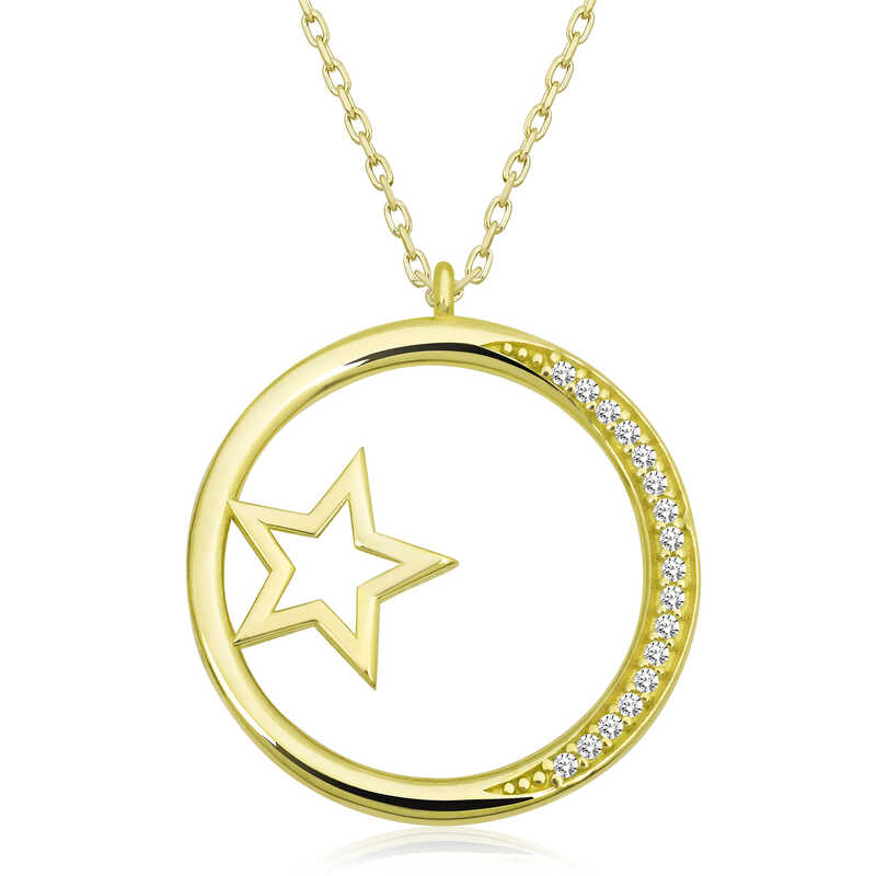 Silver Gold Star Detailed Hoop Women’s Necklace