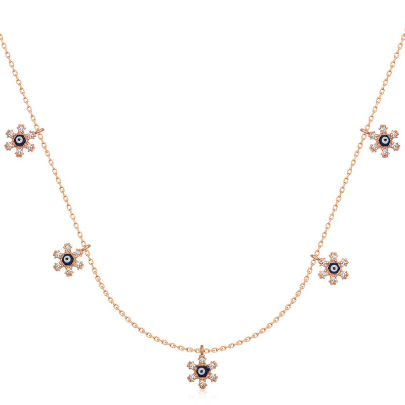 Silver Rose Flower Evil Eye Lucky Women’s Necklace