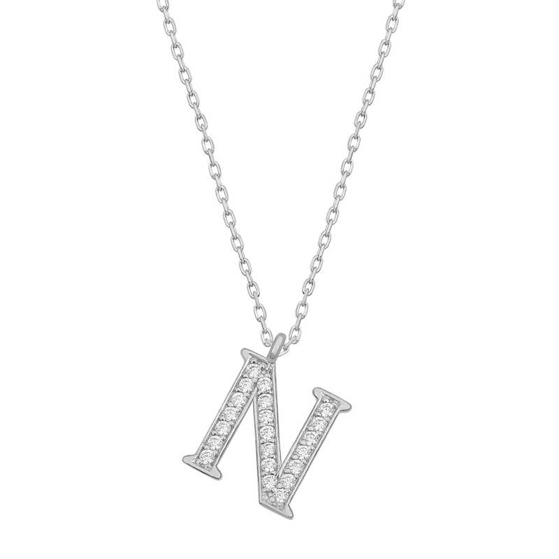 Silver Rhodium Letter N Women’s Necklace