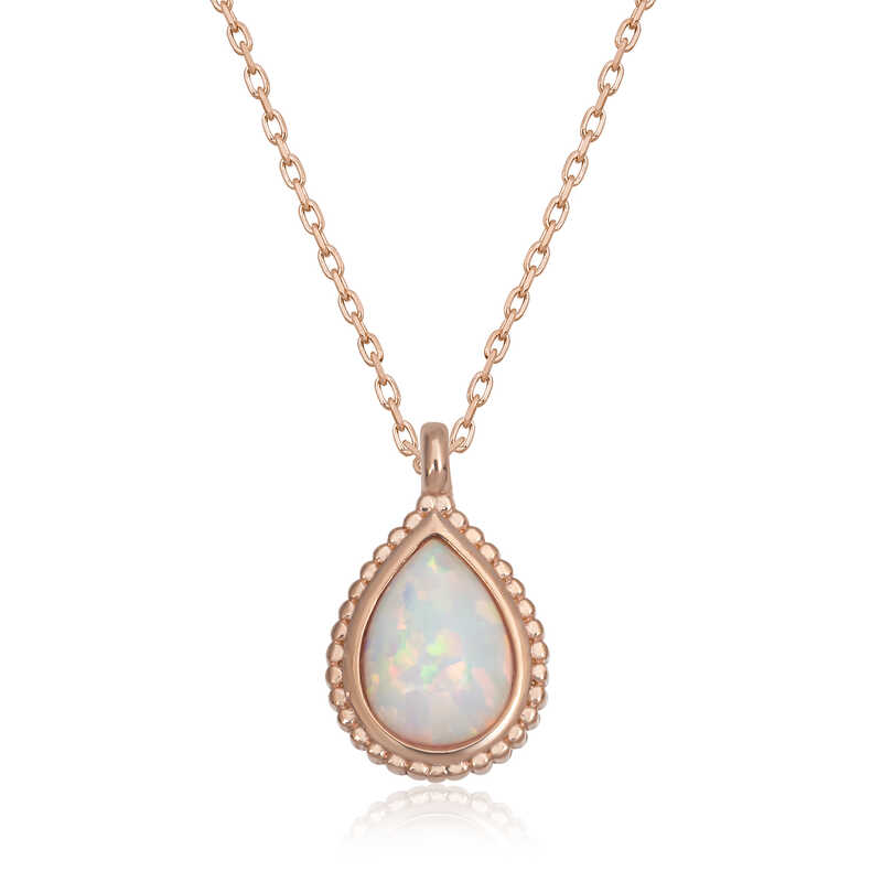 Silver Rose Drop White Opal Stone Women’s Necklace