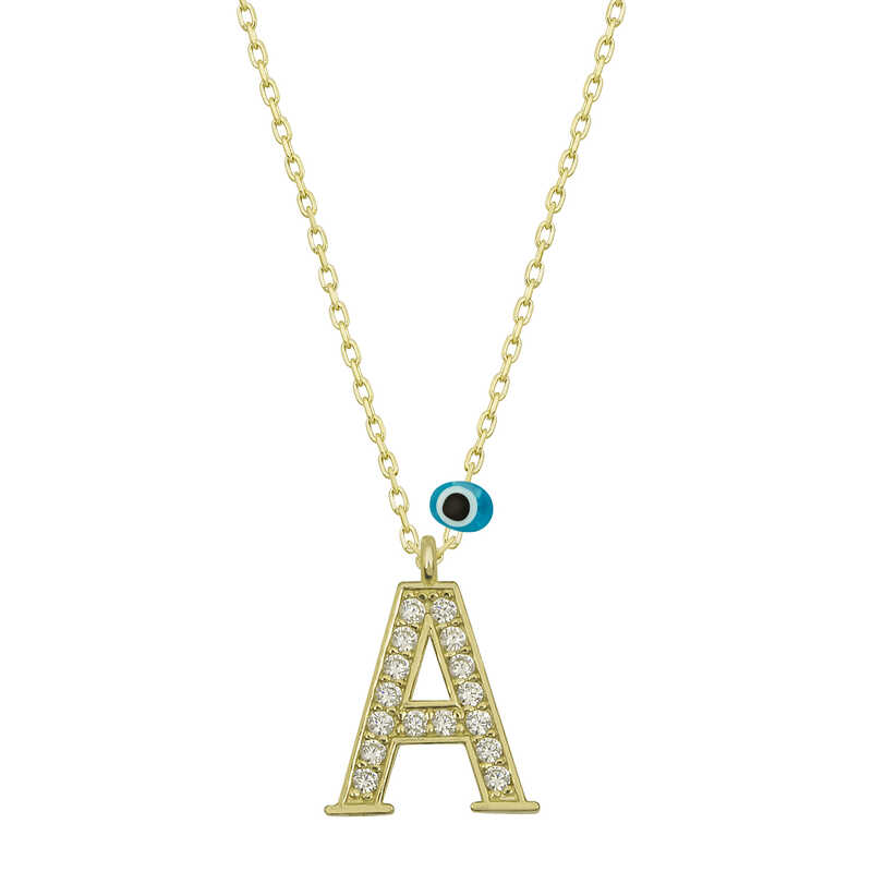 Silver Evil Eye Gold Letter A Women’s Necklace