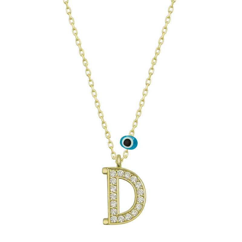 Silver Evil Eye Gold Letter D Women’s Necklace