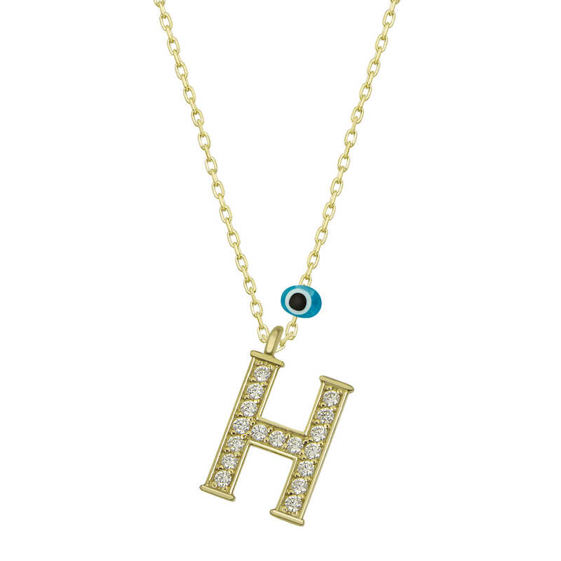 Silver Evil Eye Gold Letter H Women’s Necklace