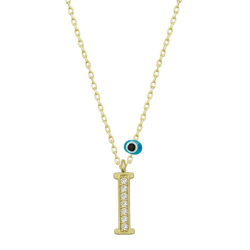Silver Evil Eye Gold Letter I Women’s Necklace