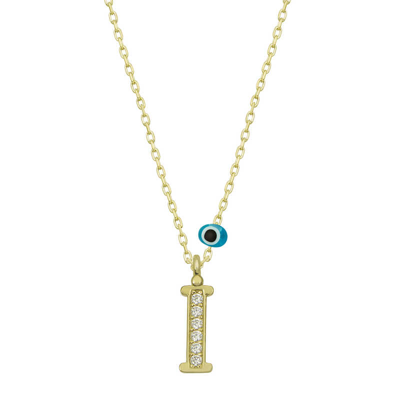 Silver Evil Eye Gold Letter I Women’s Necklace