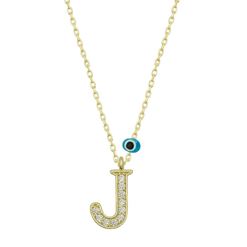 Silver Evil Eye Gold Letter J Women’s Necklace