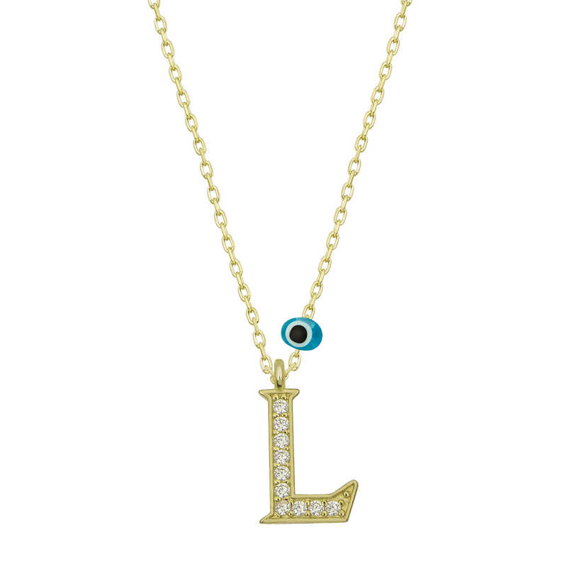 Silver Evil Eye Gold Letter L Women’s Necklace