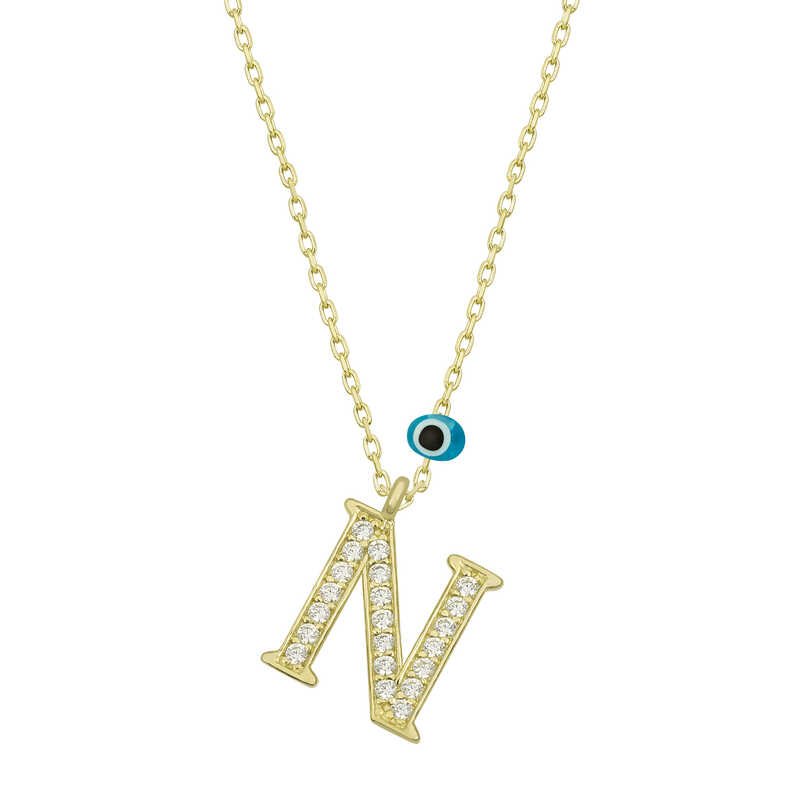 Silver Evil Eye Gold Letter N Women’s Necklace