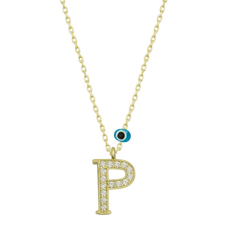 Silver Evil Eye Gold Letter P Women’s Necklace