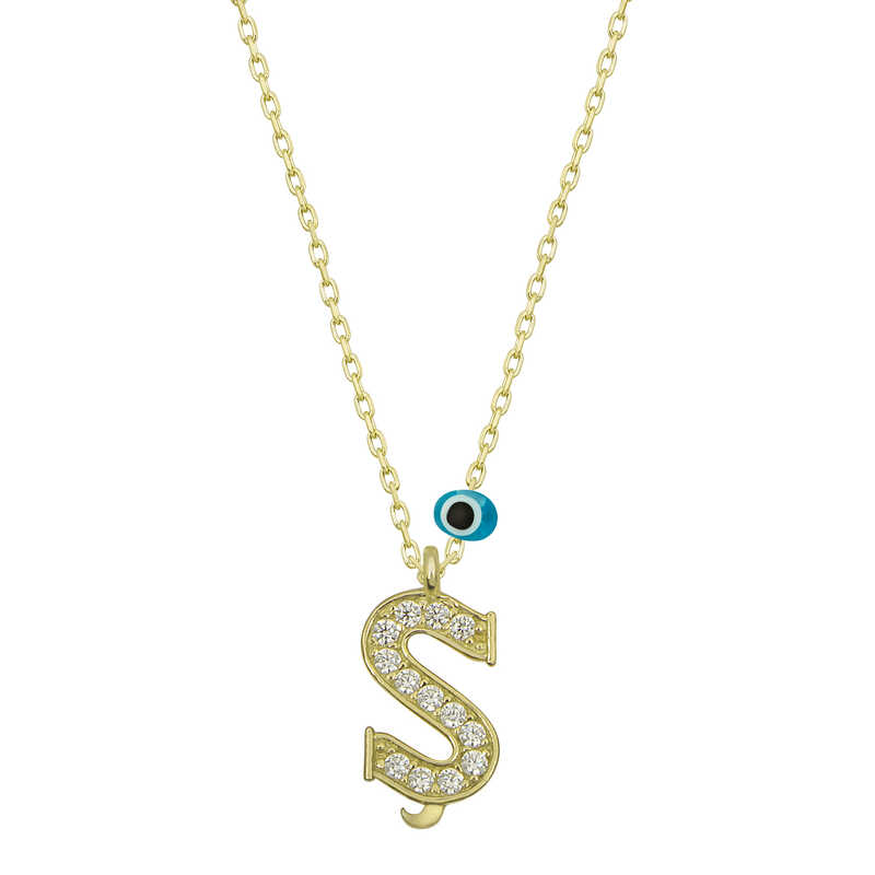 Silver Evil Eye Gold Letter S Women’s Necklace
