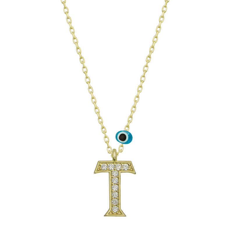 Silver Evil Eye Gold Letter T Women’s Necklace