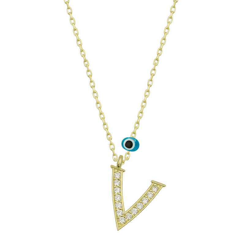 Silver Evil Eye Gold Letter V Women’s Necklace