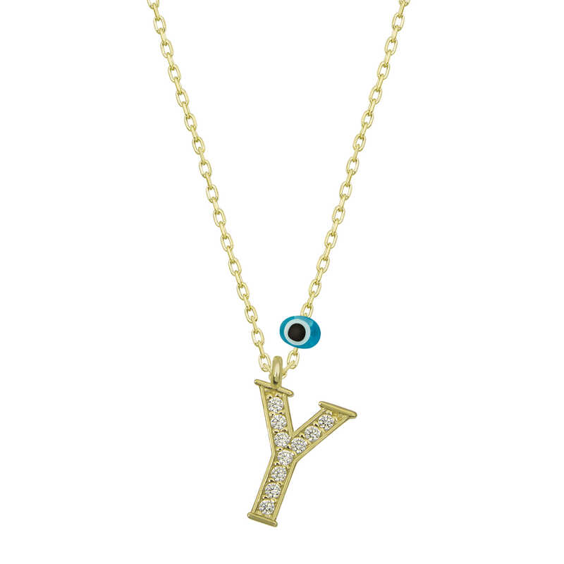 Silver Evil Eye Gold Letter Y Women’s Necklace