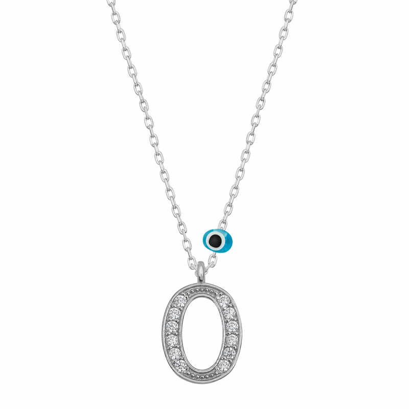 Silver Evil Eye Rhodium Letter O Women’s Necklace