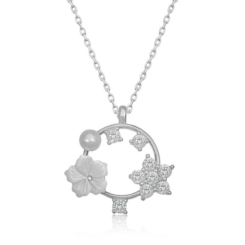 Silver Magnolia Flower Star Women’s Necklace