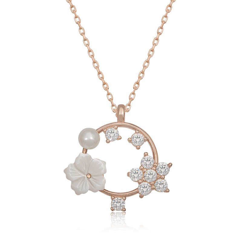 Silver Rose Magnolia Flower Star Women’s Necklace