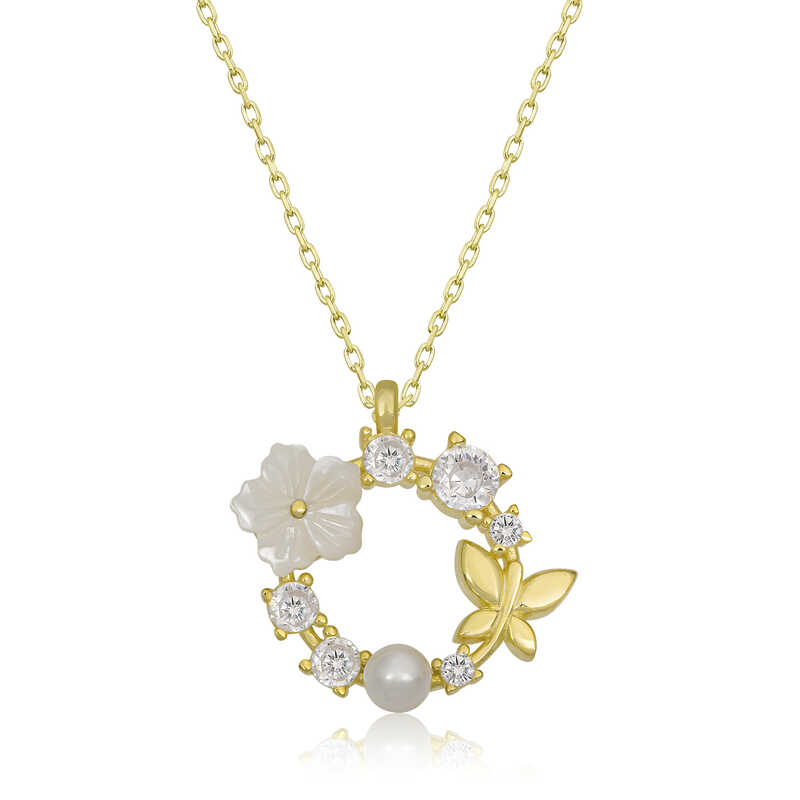 Silver Gold Magnolia Flower Butterfly Women’s Necklace