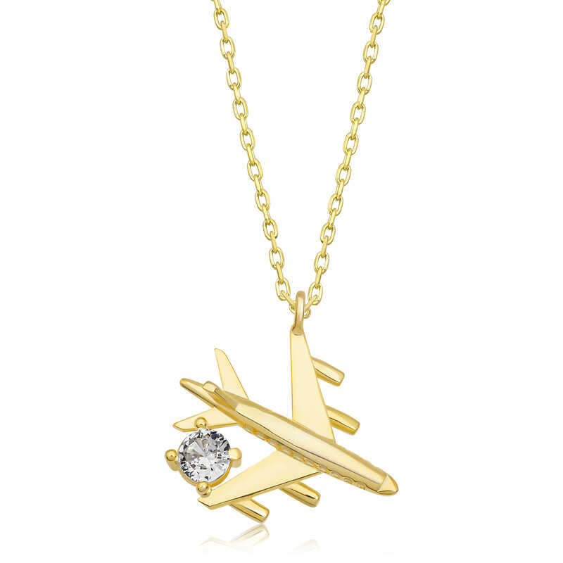 Silver Gold Single Stone Airplane Women’s Necklace