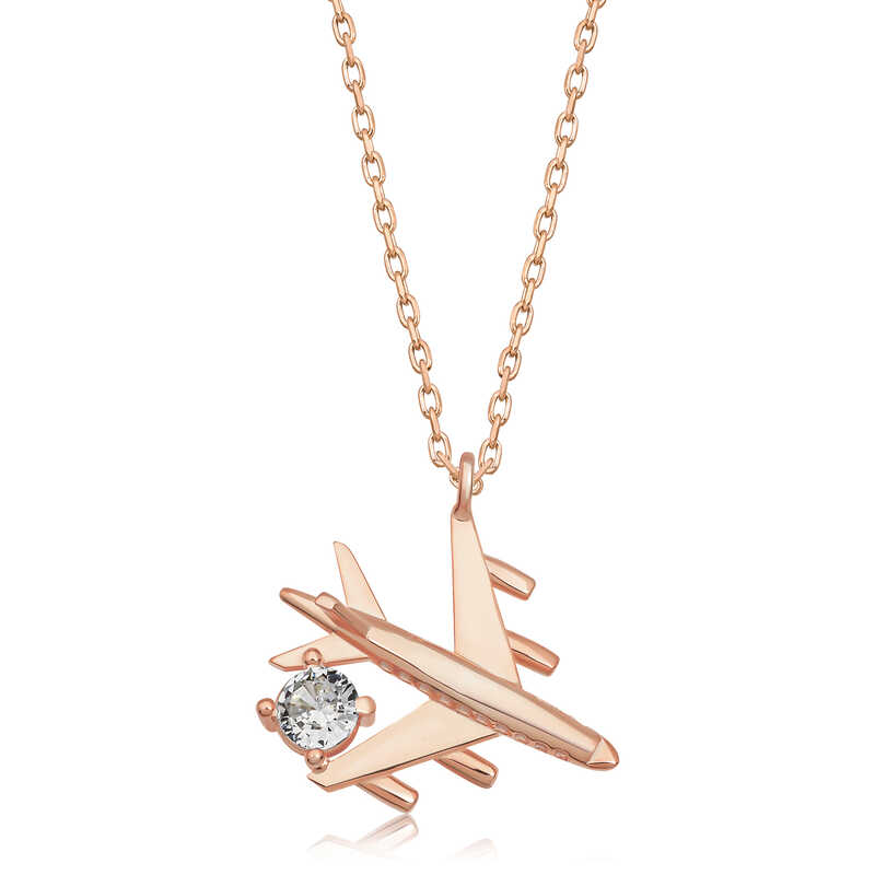 Silver Rose Single Stone Airplane Women’s Necklace